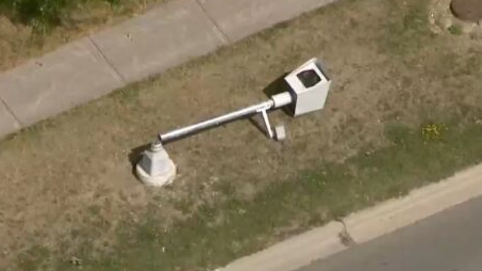 Aerial view of speed cameras chopped down around Toronto