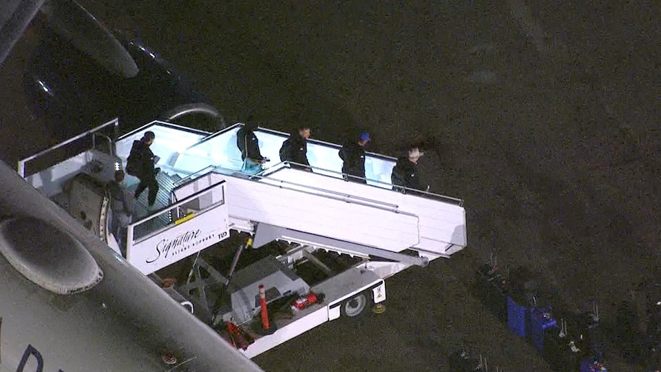 Aerial view of the Los Angeles Dodgers arriving in Toronto ahead of Game 1 of the World Series
